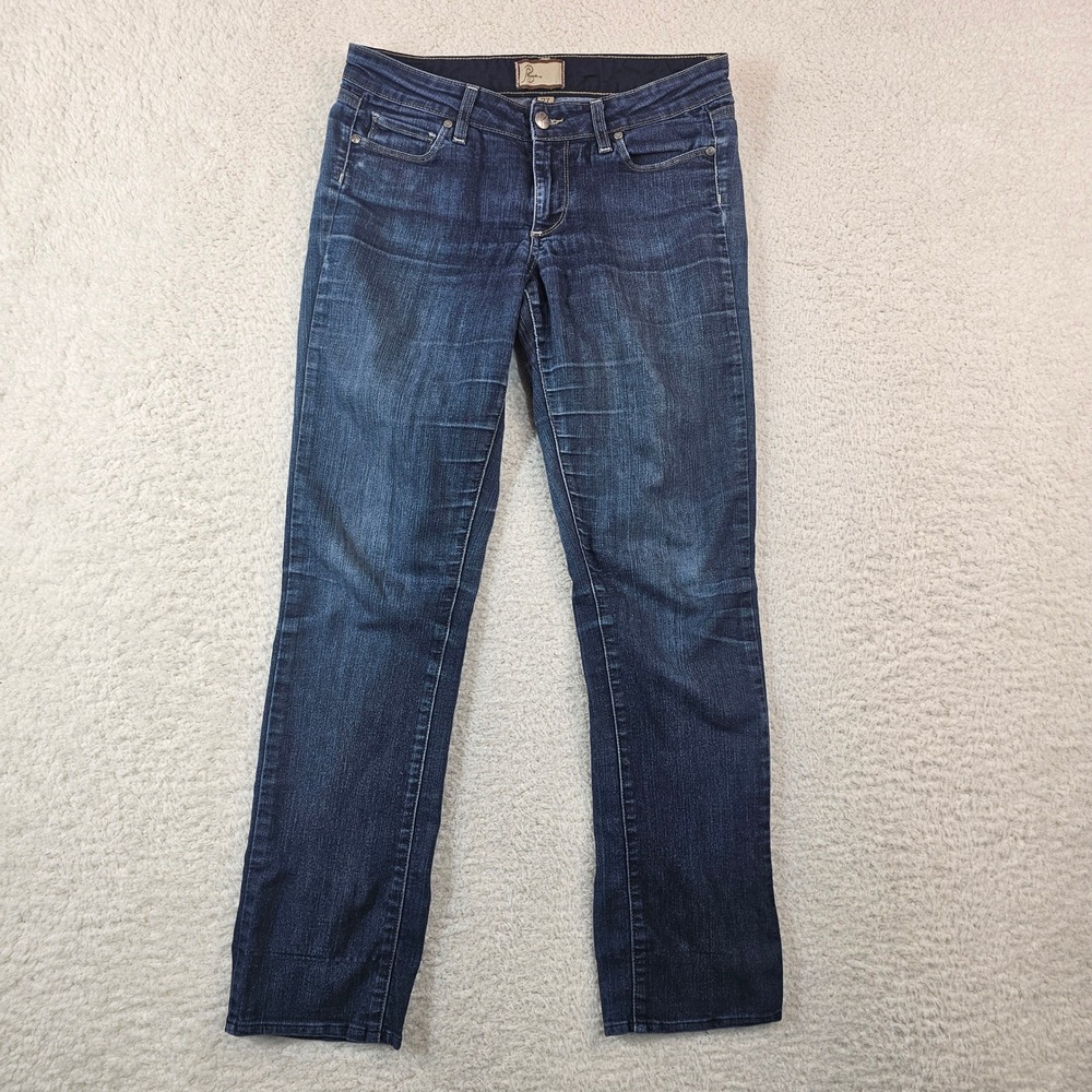 Paige Peg Straight Jeans Womens 27 Dark Wash Blue Denim Stretch Straight Leg